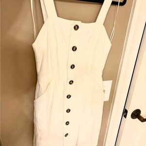 White Linen Button-Down Dress